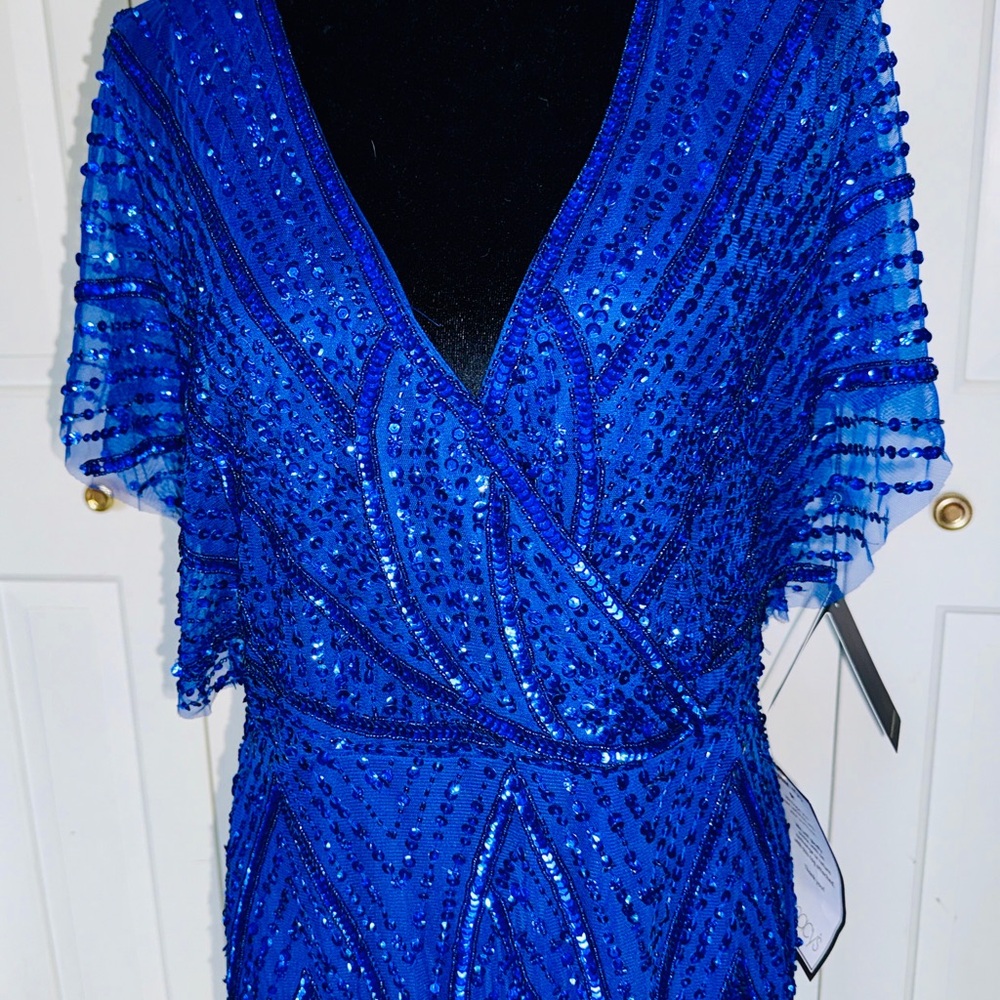 New with Tag Adrianna Papell Royal Blue Sequin Embellished Dress 14